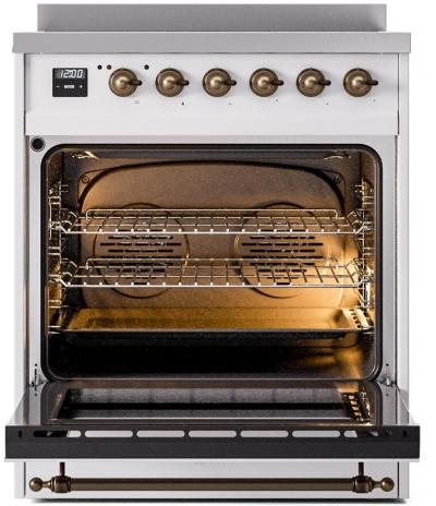 30" ILVE Nostalgie II Induction Freestanding Range in White with Bronze Trim - UPI304NMP/WHB