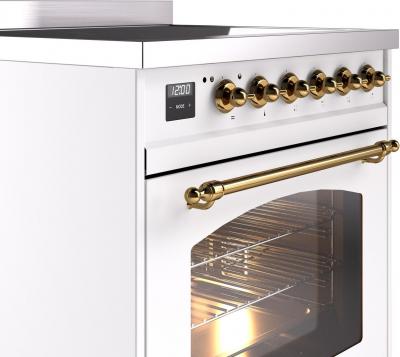 30" ILVE Nostalgie II Induction Freestanding Range in White with Brass Trim  - UPI304NMP/WHG