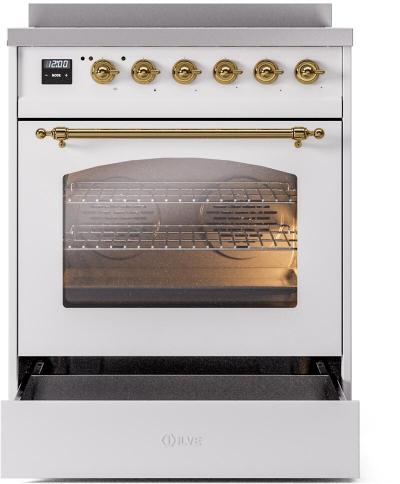 30" ILVE Nostalgie II Induction Freestanding Range in White with Brass Trim  - UPI304NMP/WHG