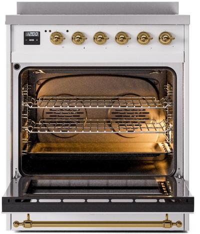 30" ILVE Nostalgie II Induction Freestanding Range in White with Brass Trim  - UPI304NMP/WHG
