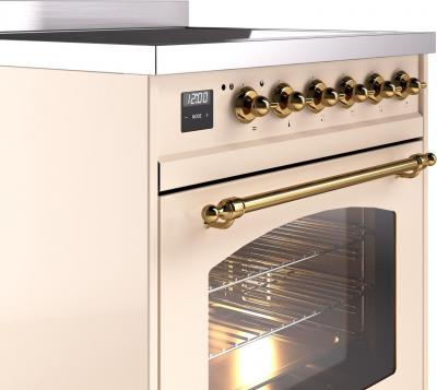 30" ILVE Nostalgie II Induction Freestanding Range in Antique White with Brass Trim - UPI304NMP/AWG