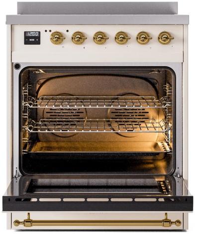 30" ILVE Nostalgie II Induction Freestanding Range in Antique White with Brass Trim - UPI304NMP/AWG