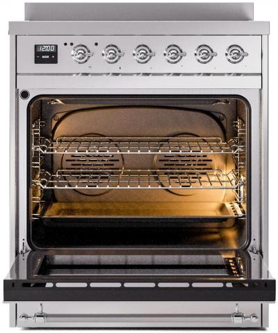30" ILVE Nostalgie II Induction Freestanding Range in Stainless Steel with Chrome Trim - UPI304NMP/SSC