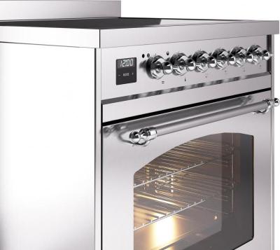30" ILVE Nostalgie II Induction Freestanding Range in Stainless Steel with Chrome Trim - UPI304NMP/SSC