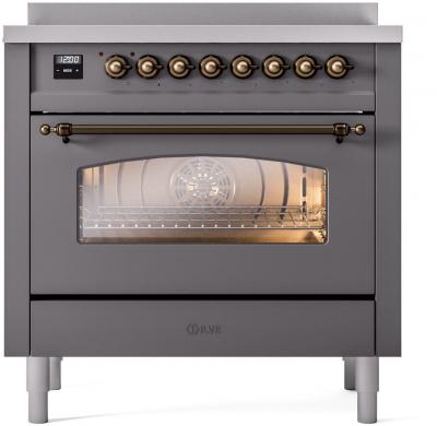 36" ILVE Nostalgie II Electric Freestanding Range in Matte Graphite with Bronze Trim - UPI366NMP/MGB