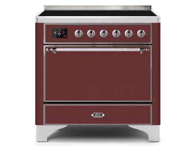36" ILVE 3.5 Cu. Ft. Majestic II Electric Freestanding Range in Burgundy with Chrome Trim - UMI09QNS3/BUC