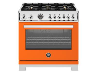 36" Bertazzoni Dual Fuel Range with 6 Brass Burners Cast Iron Griddle and Electric Self-Clean Oven - PRO366BCFEPART