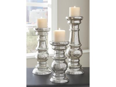 Signature Design by Ashley Rosario Candle Holder Set (3/CN) A2000249 Silver Finish